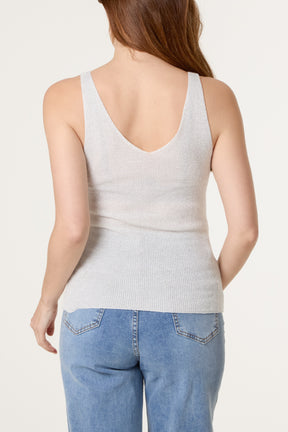 Double V-Neck Strap Knit Top