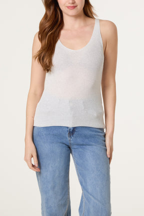 Double V-Neck Strap Knit Top