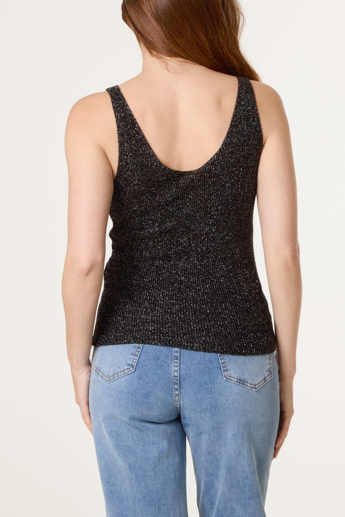 Double V-Neck Strap Knit Top