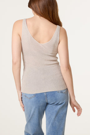 Double V-Neck Strap Knit Top