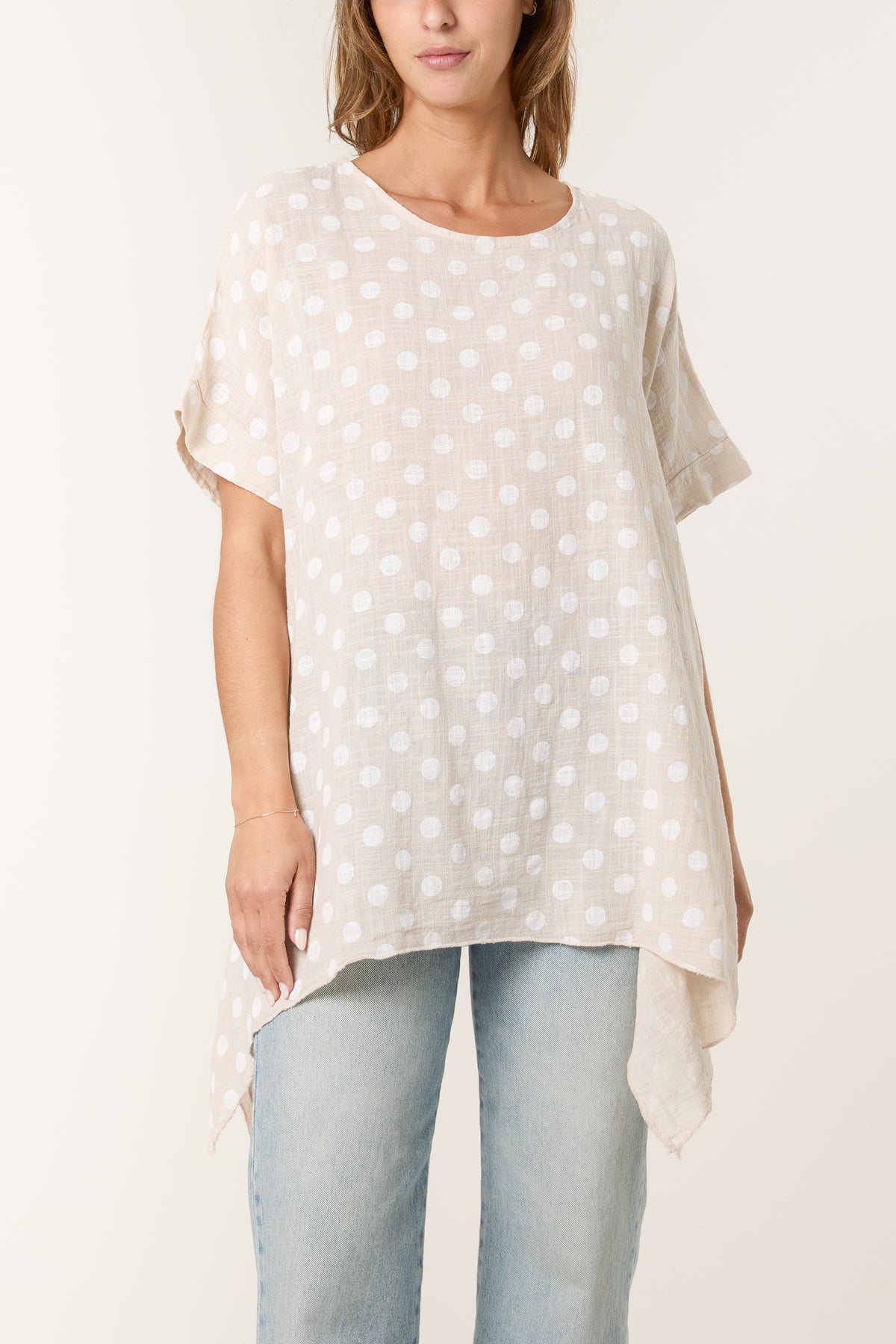 Polka Dot Asymmetric Hem Cotton Top