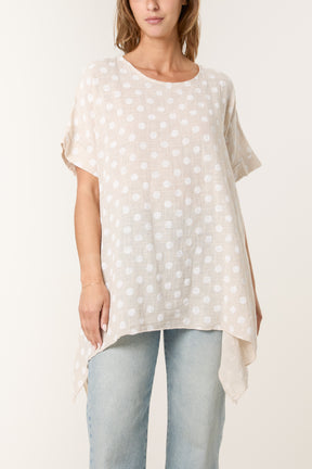 Polka Dot Asymmetric Hem Cotton Top
