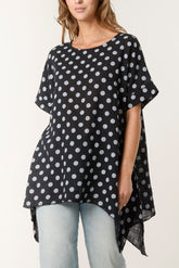 Polka Dot Asymmetric Hem Cotton Top