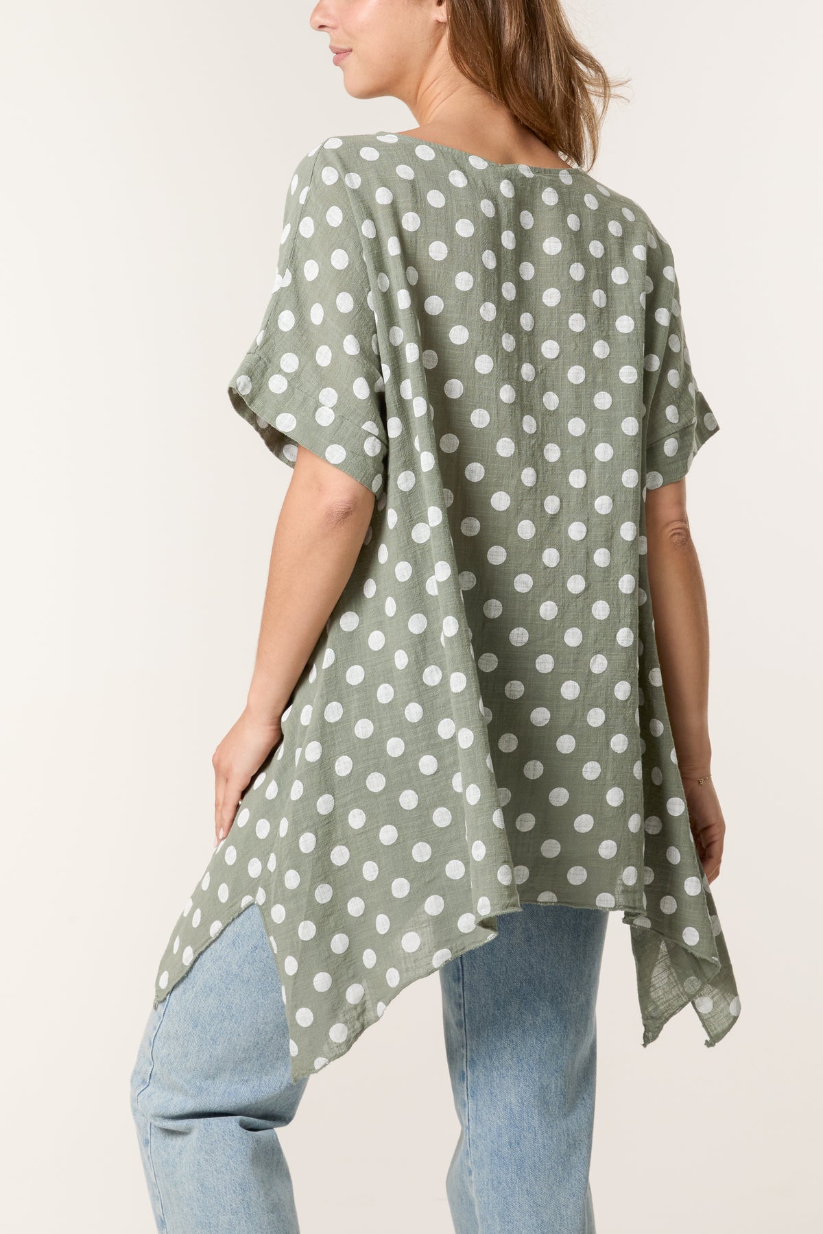 Polka Dot Asymmetric Hem Cotton Top