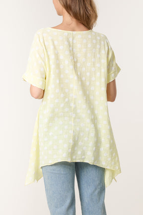 Polka Dot Asymmetric Hem Cotton Top