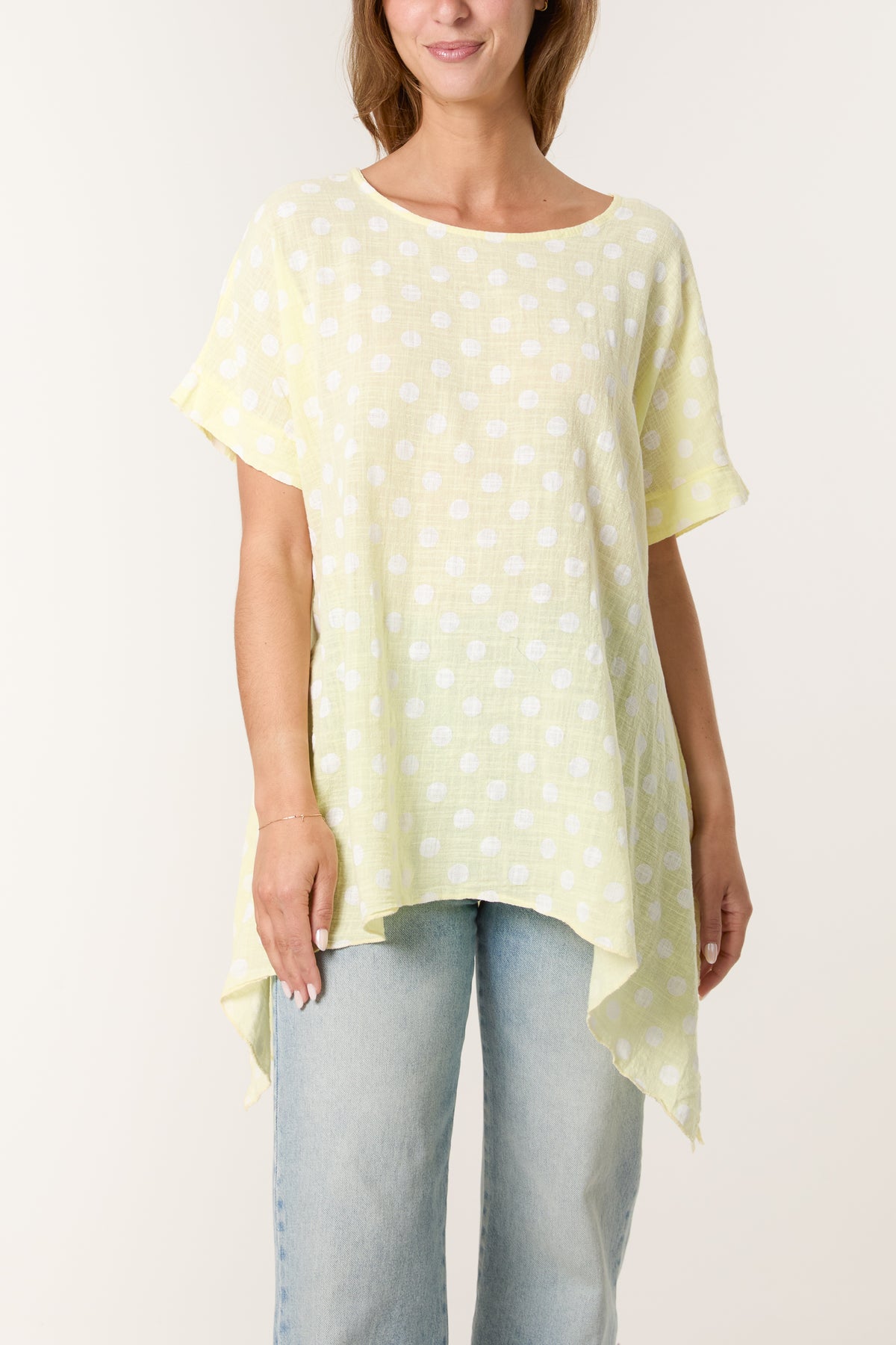 Polka Dot Asymmetric Hem Cotton Top