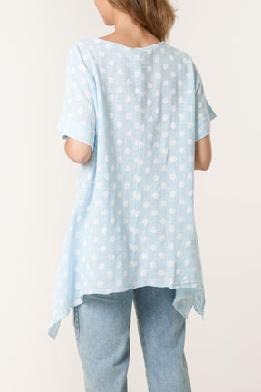 Polka Dot Asymmetric Hem Cotton Top