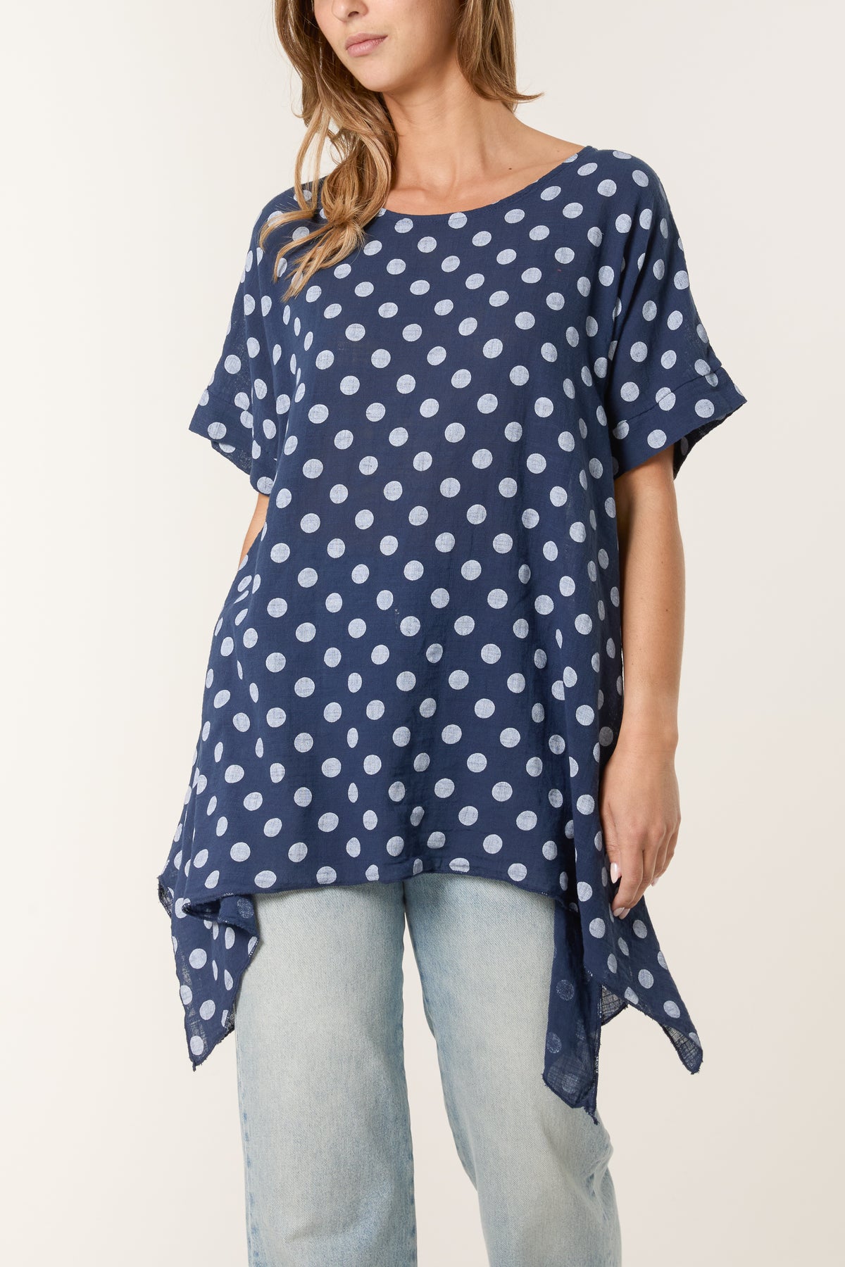 Polka Dot Asymmetric Hem Cotton Top