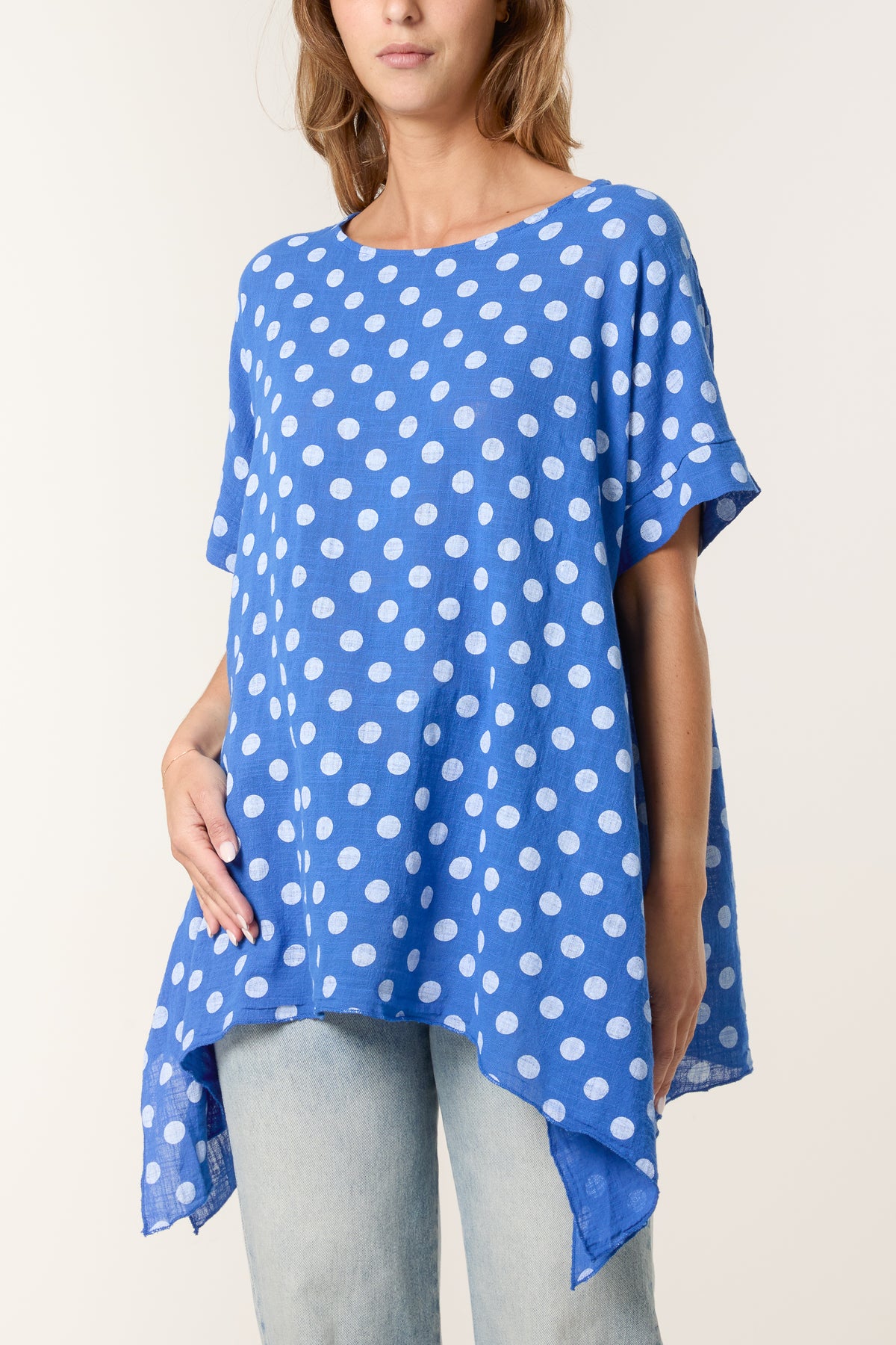 Polka Dot Asymmetric Hem Cotton Top