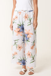 Vintage Floral Linen Wide Leg Trousers