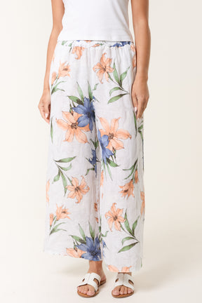 Vintage Floral Linen Wide Leg Trousers