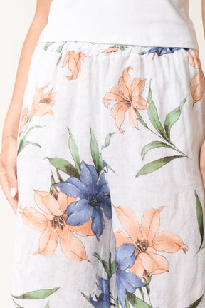 Vintage Floral Linen Wide Leg Trousers