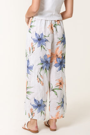 Vintage Floral Linen Wide Leg Trousers