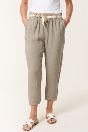 Linen Trouser W/ Embroidered Belt