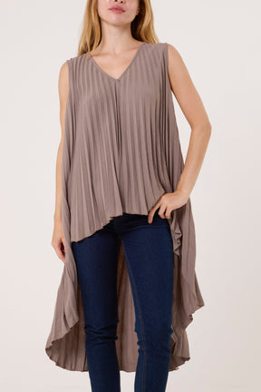 Sleeveless High Low Plisse Top