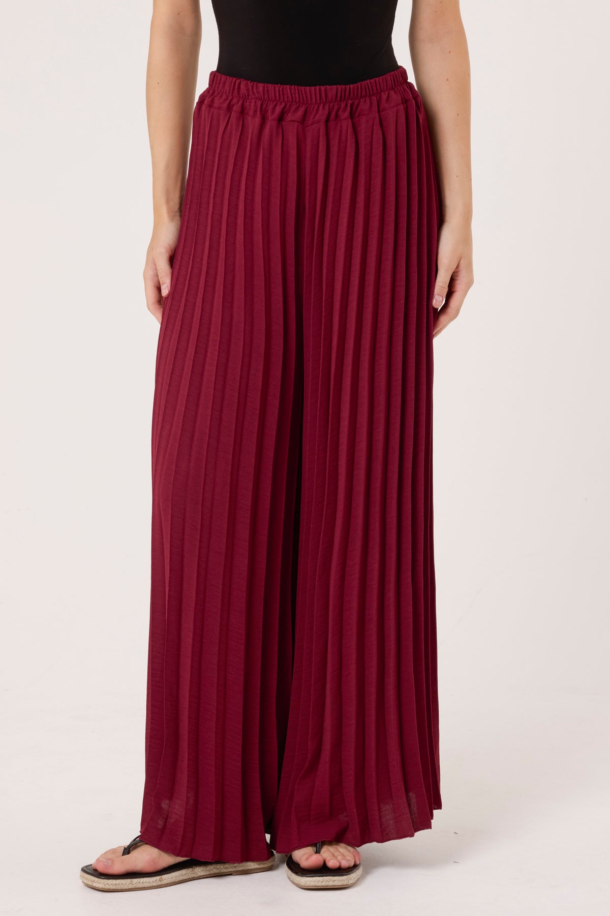 Wide Leg Plisse Trousers