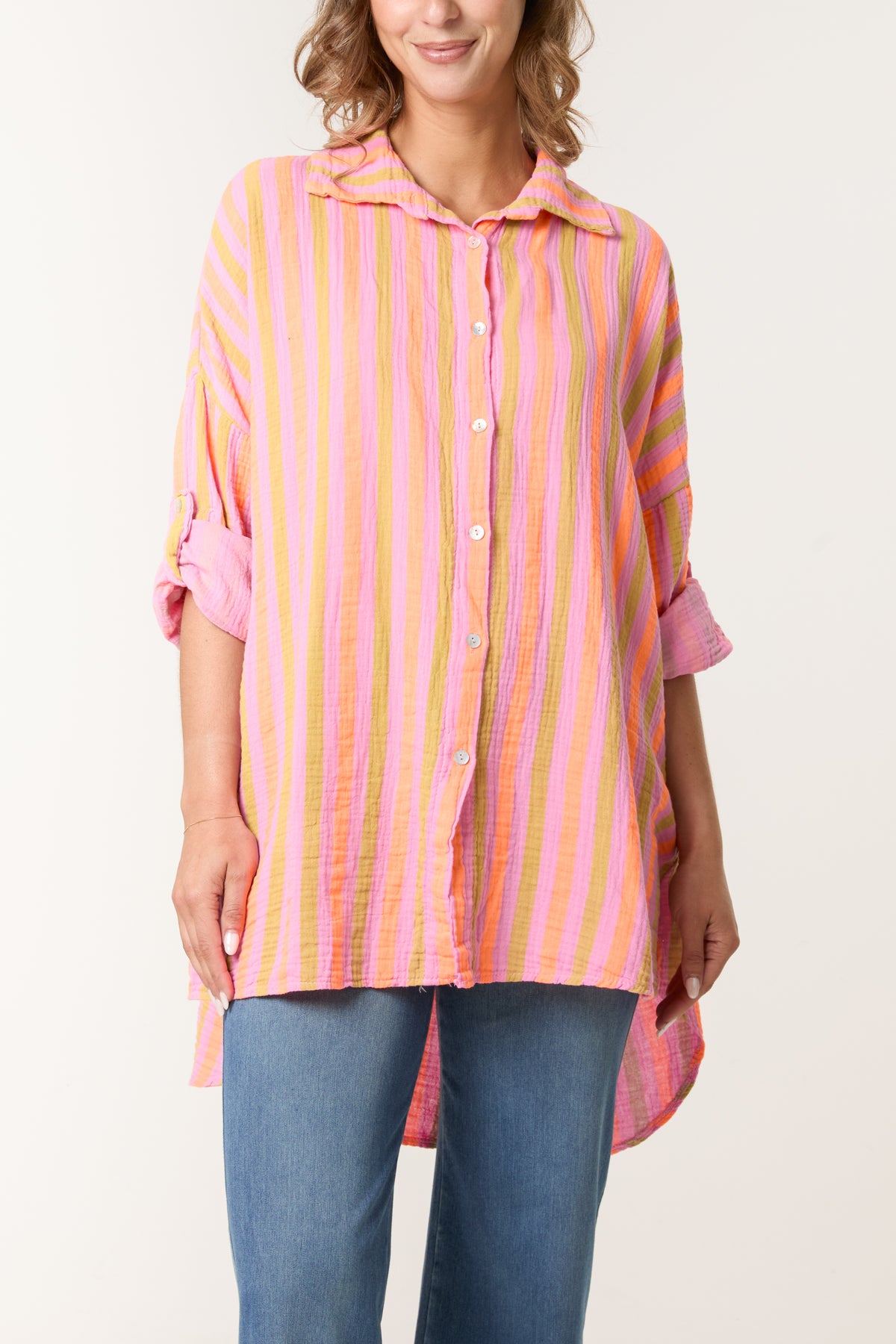 Striped Cheesecloth High Low Shirt