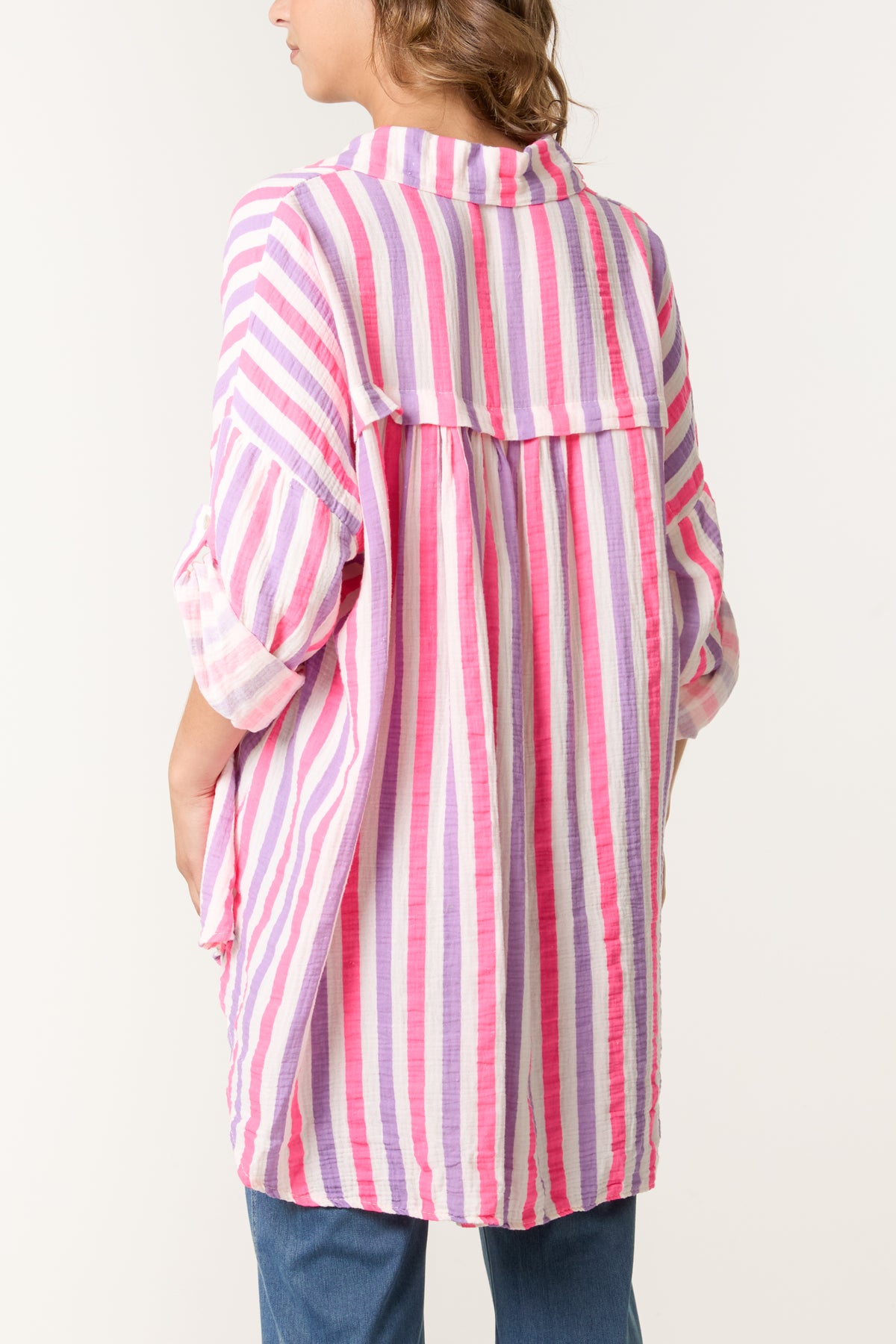 Striped Cheesecloth High Low Shirt