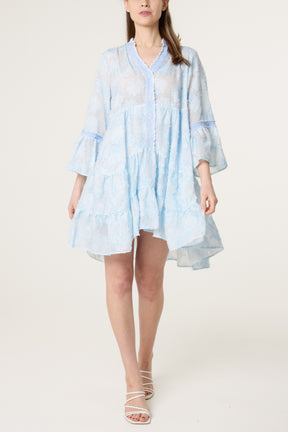 Floral Sheer Tiered Mini Dress
