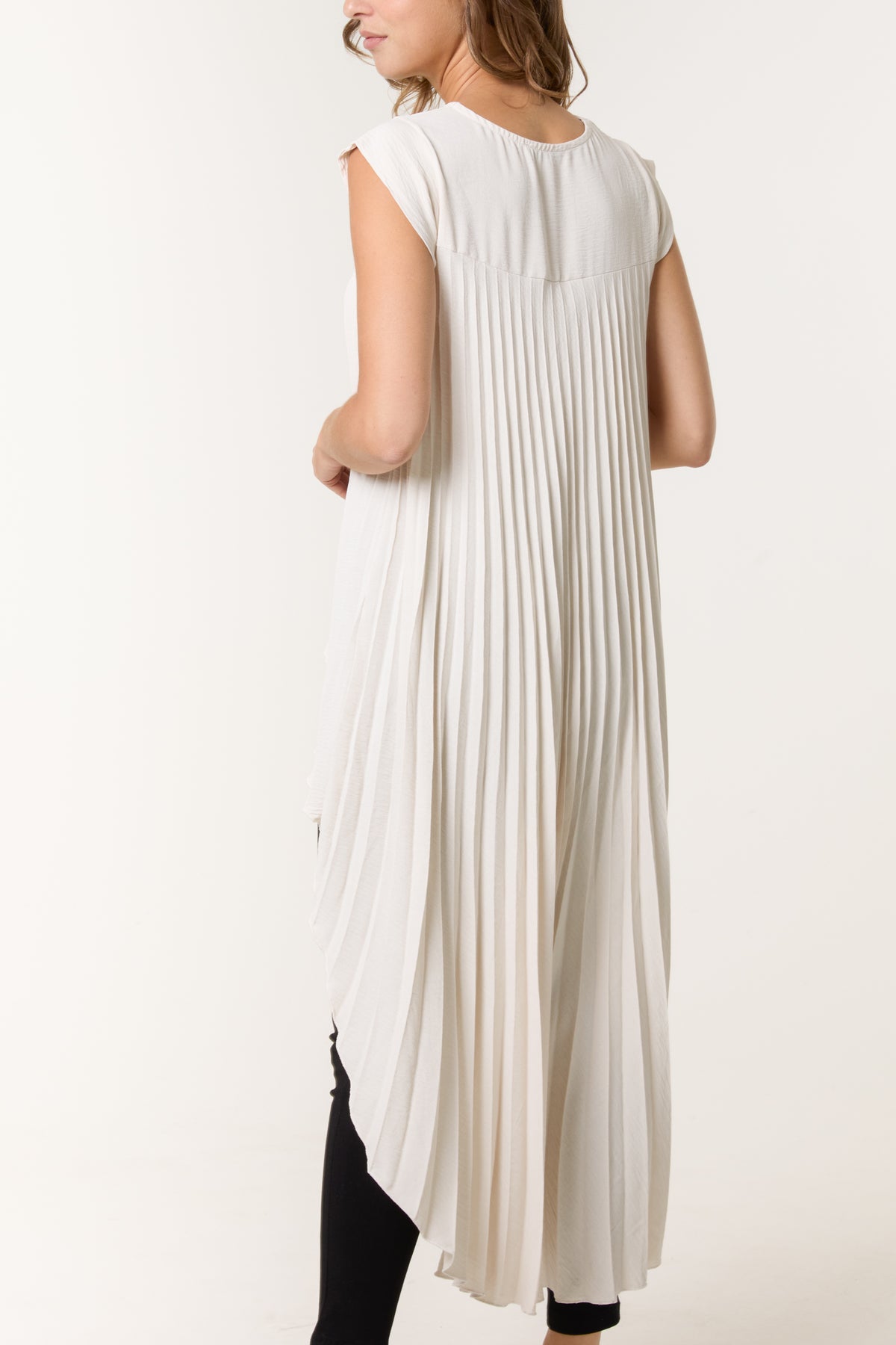 Pleated Cap Sleeve High Low Top