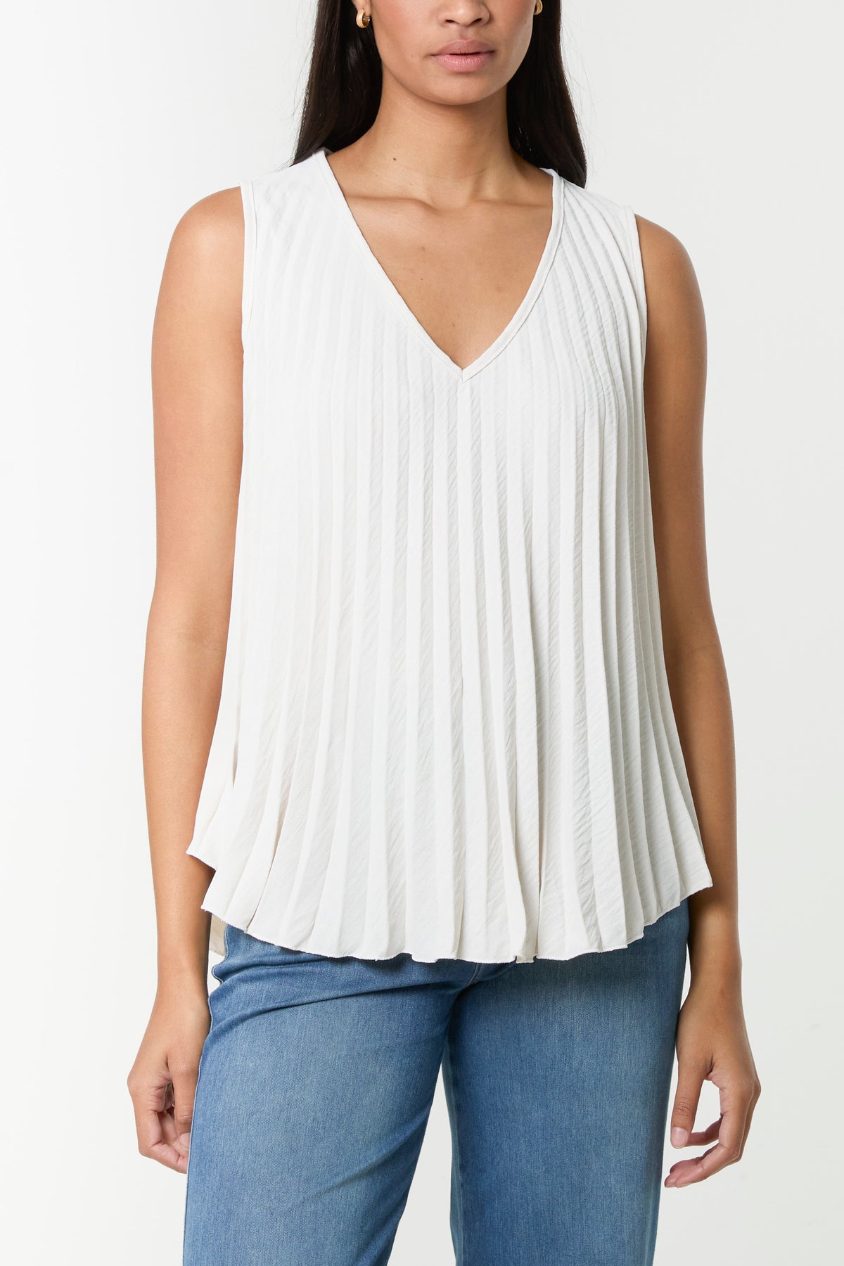 Pleated V-Neck Sleeveless Blouse