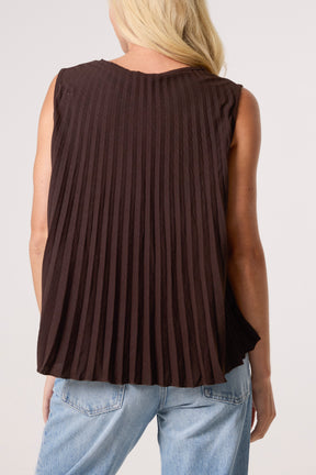 Pleated V-Neck Sleeveless Blouse