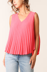 Pleated V-Neck Sleeveless Blouse