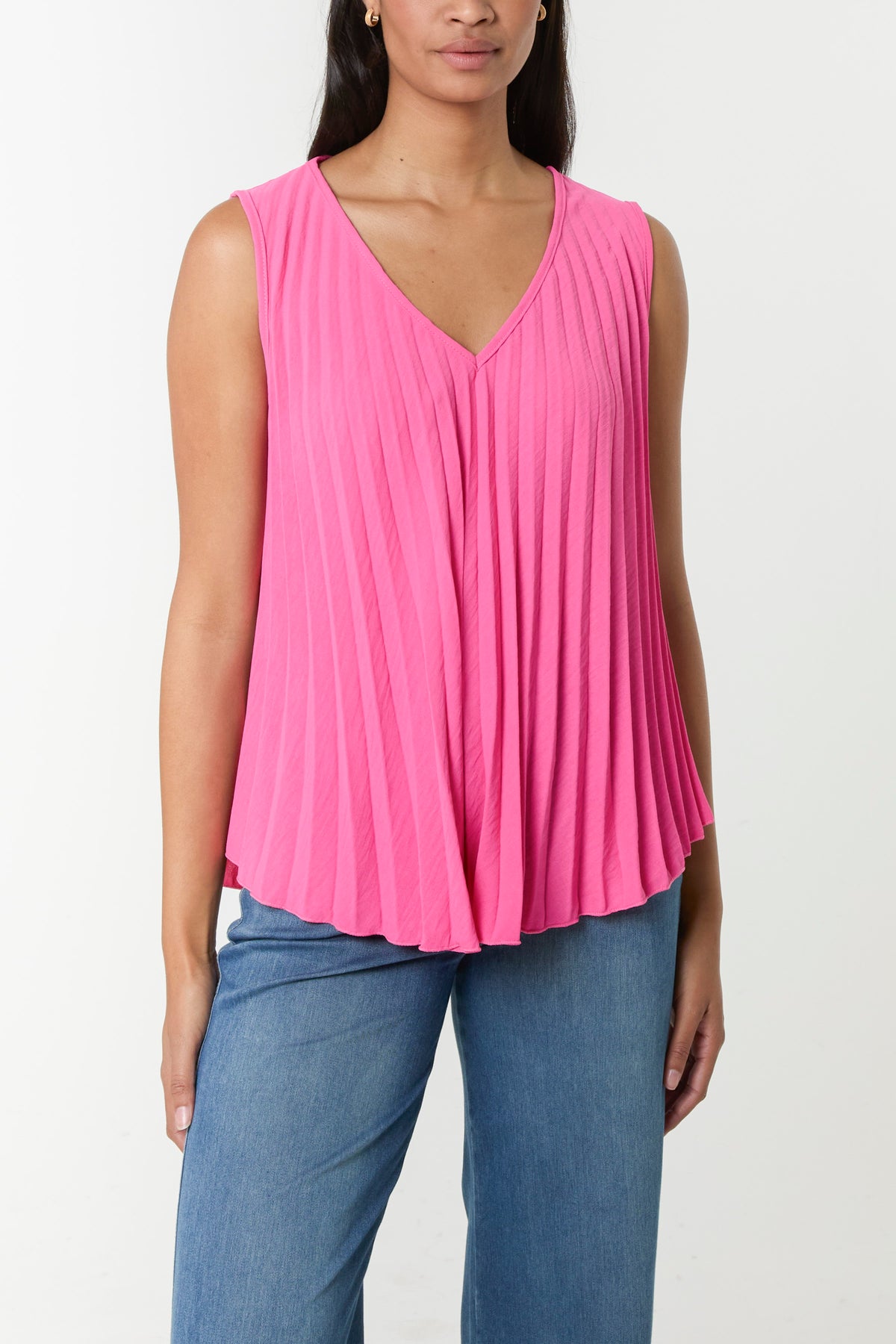 Pleated V-Neck Sleeveless Blouse