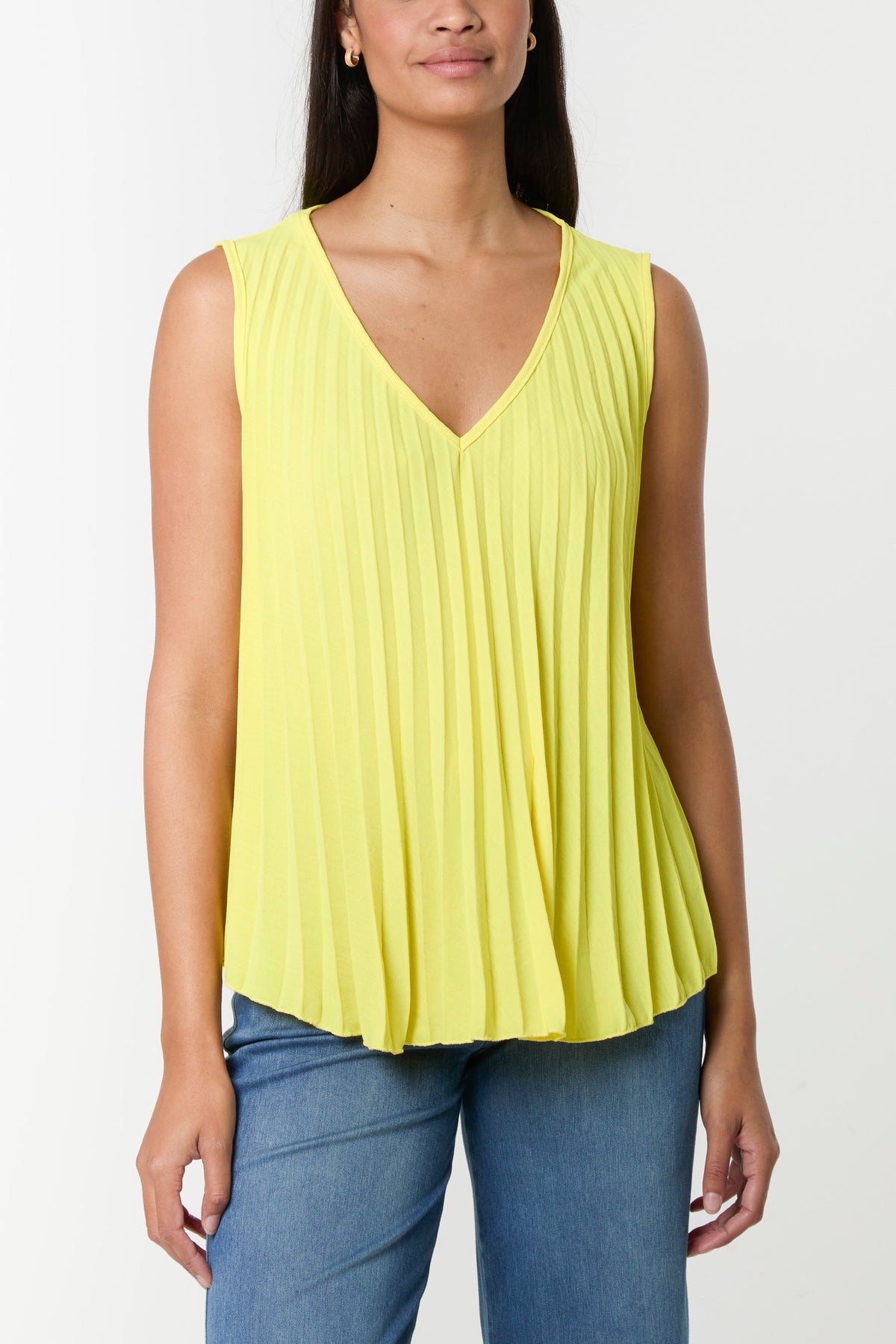 Pleated V-Neck Sleeveless Blouse