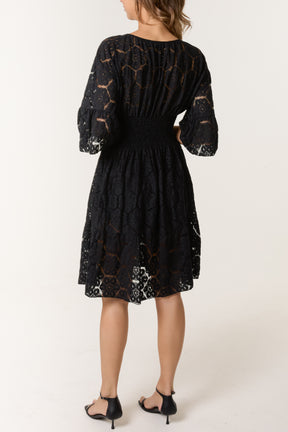 Floral Lace Shirred Bodice Mini Dress