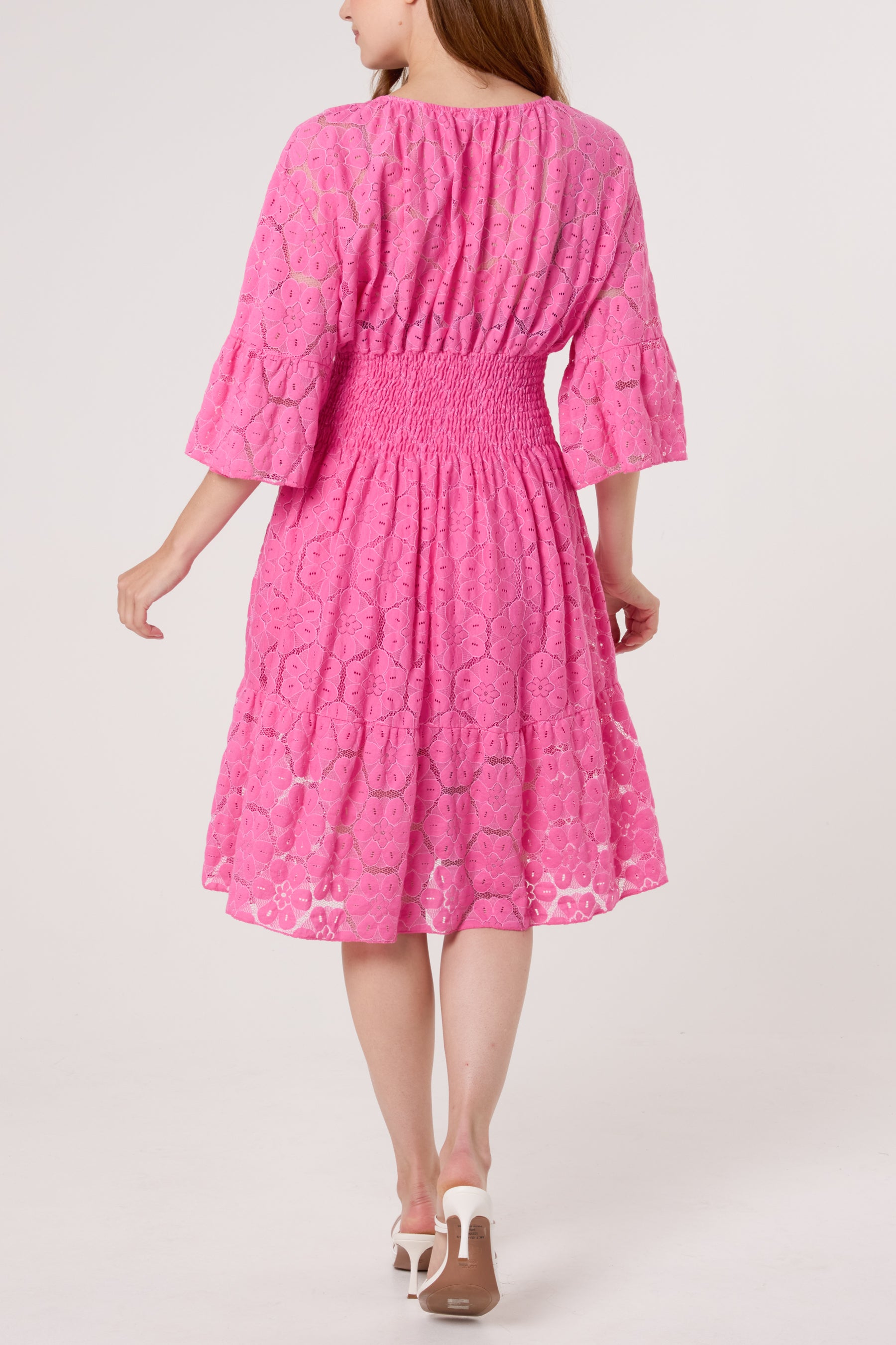 Floral Lace Shirred Bodice Mini Dress
