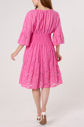 Floral Lace Shirred Bodice Mini Dress