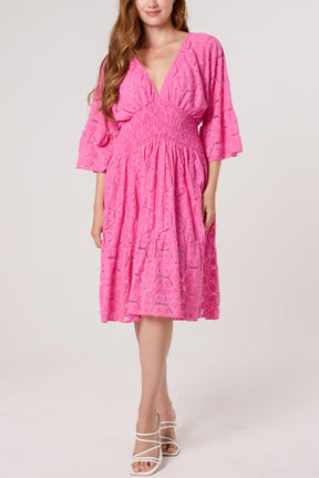 Floral Lace Shirred Bodice Mini Dress