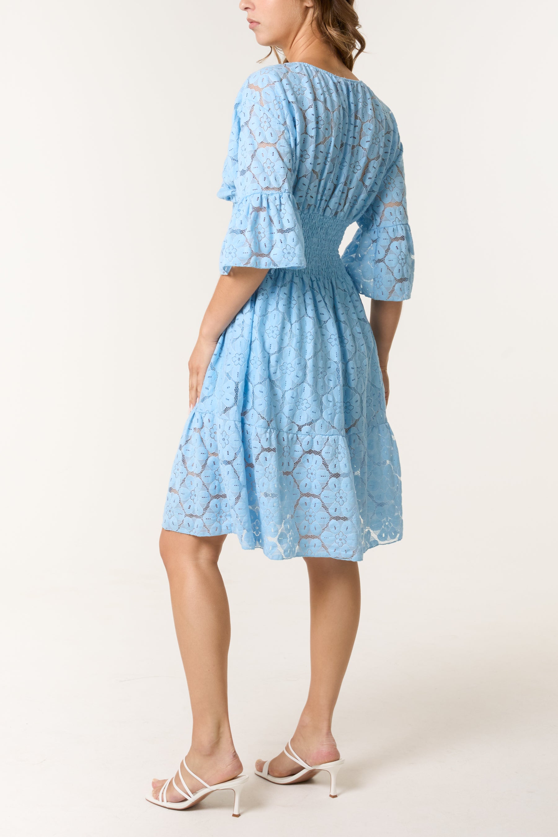 Floral Lace Shirred Bodice Mini Dress