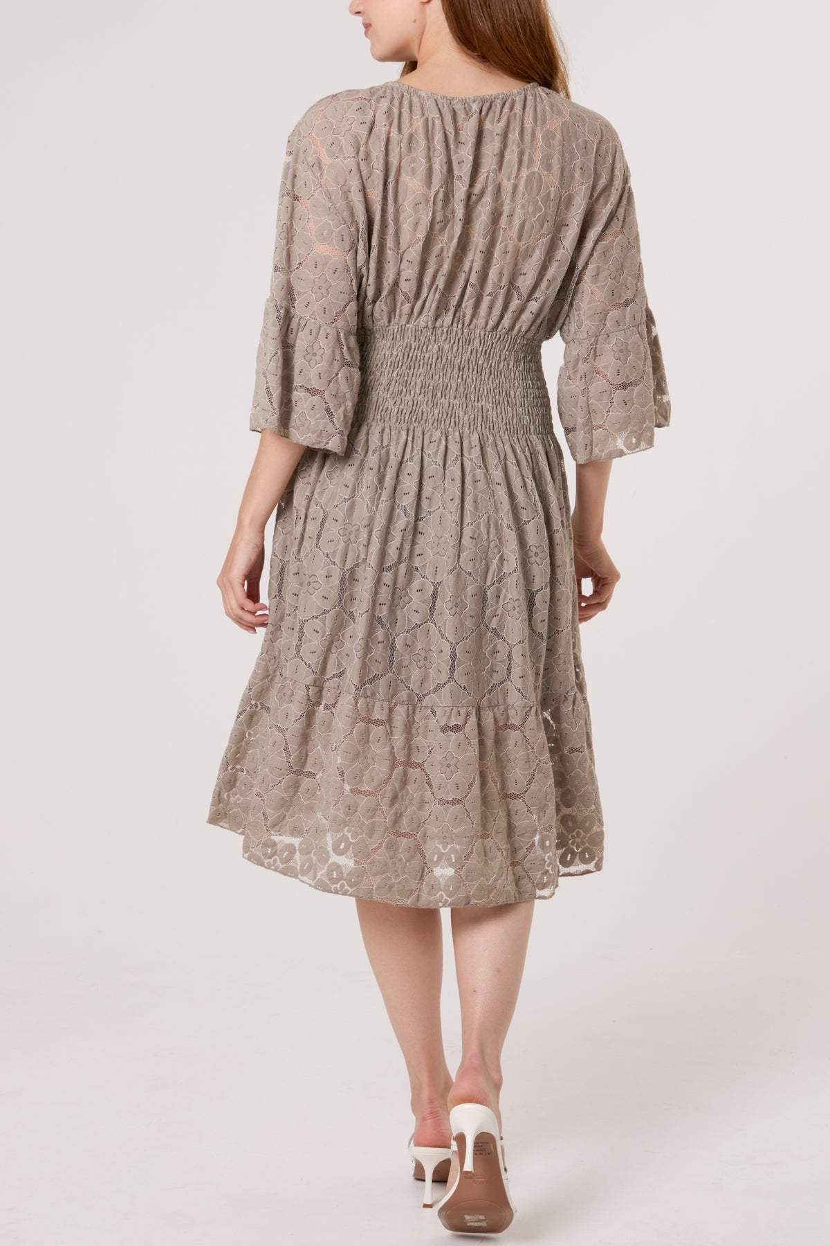 Floral Lace Shirred Bodice Mini Dress