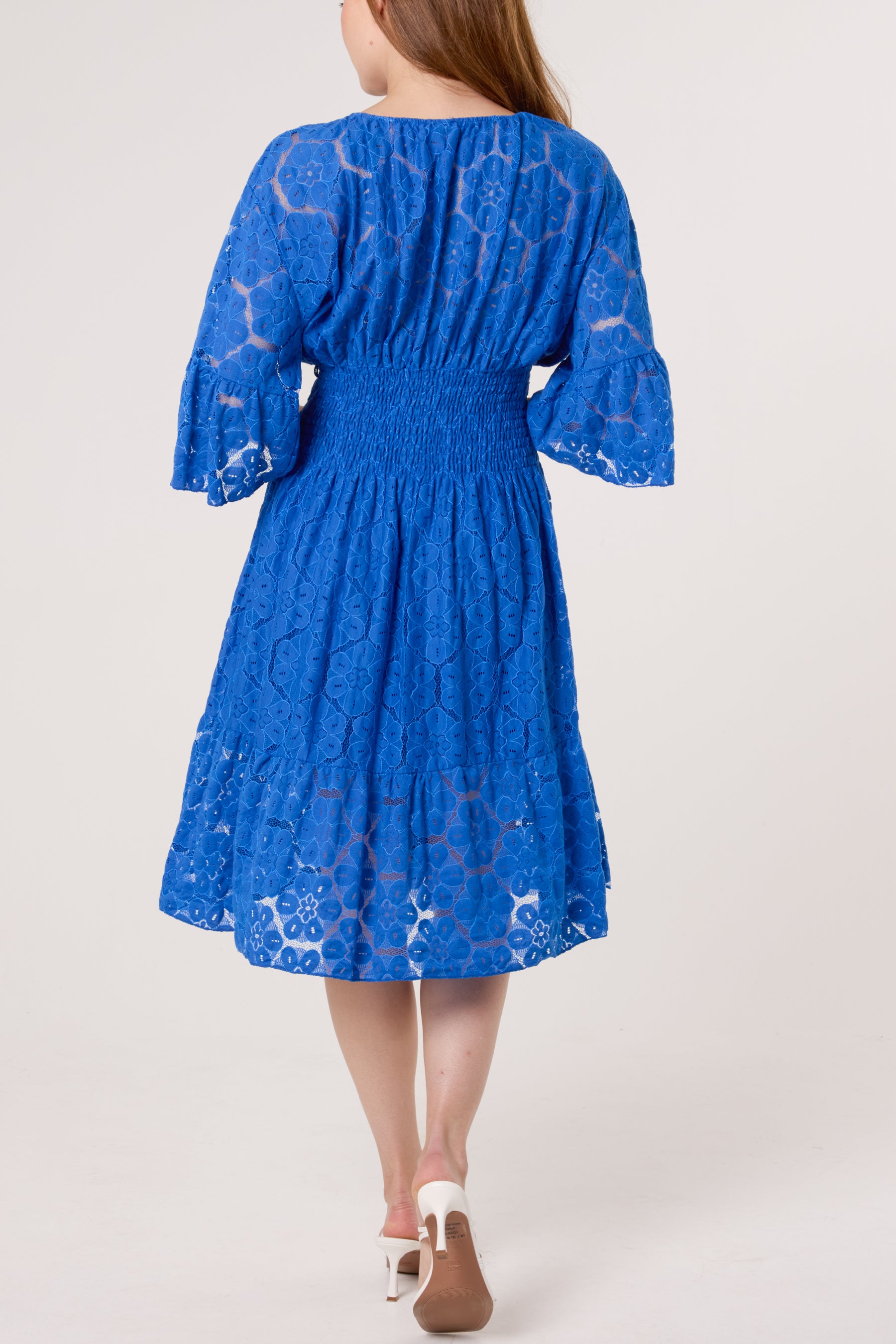 Floral Lace Shirred Bodice Mini Dress