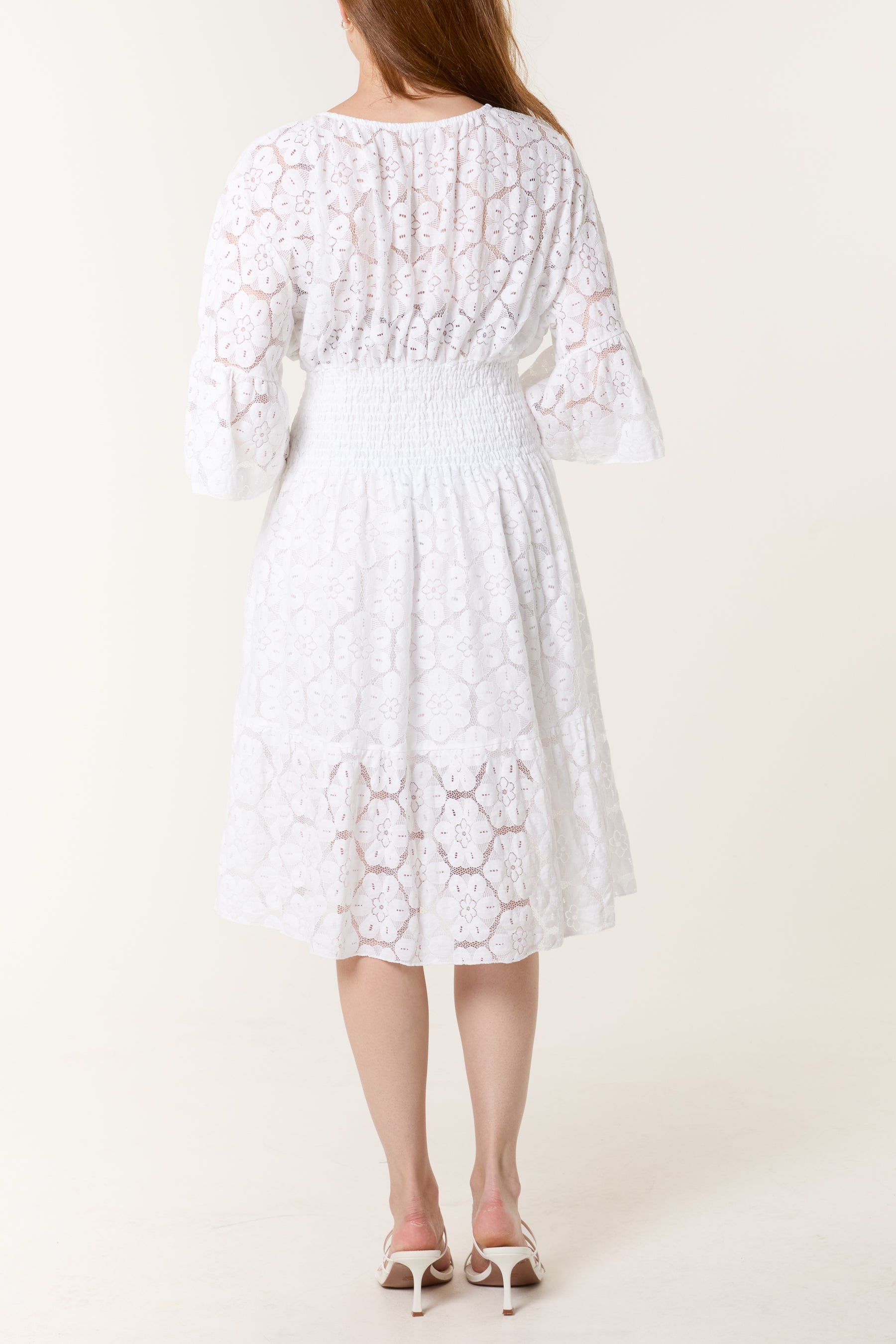 Floral Lace Shirred Bodice Mini Dress