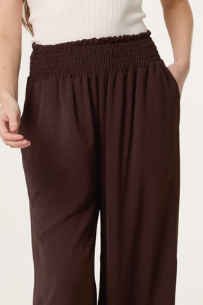 Elasticated Waist Pockets Wide Leg Trous