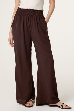 Elasticated Waist Pockets Wide Leg Trous