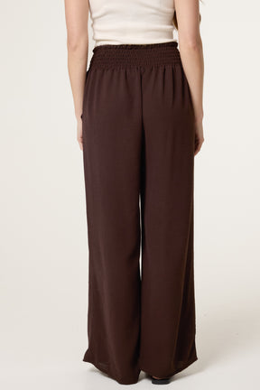 Elasticated Waist Pockets Wide Leg Trous