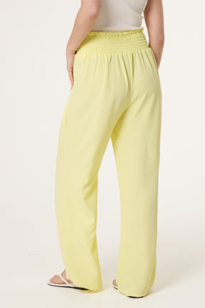 Elasticated Waist Pockets Wide Leg Trous