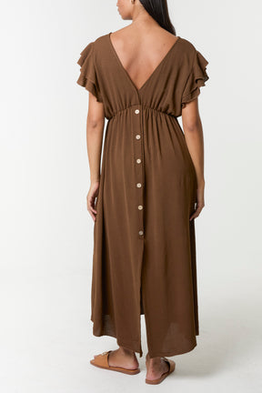Flutter Sleeve Button Midi Dress
