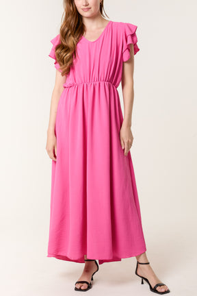 Flutter Sleeve Button Midi Dress