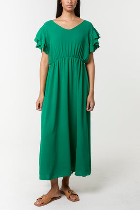 Flutter Sleeve Button Midi Dress