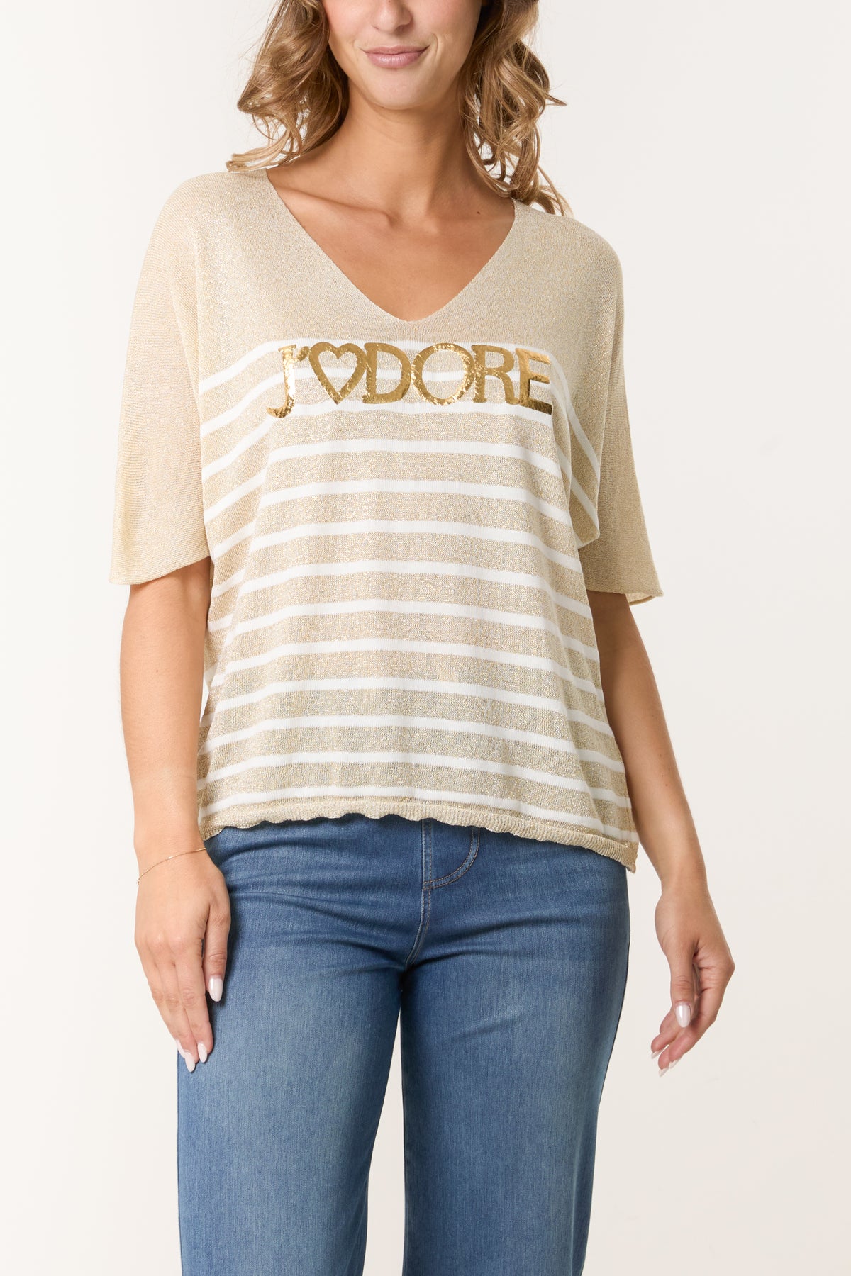 Shimmer Striped "J'Adore" Knitted Top