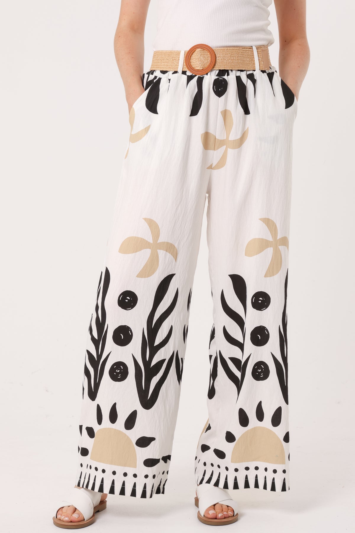 Braided Belt Border Print Trouser