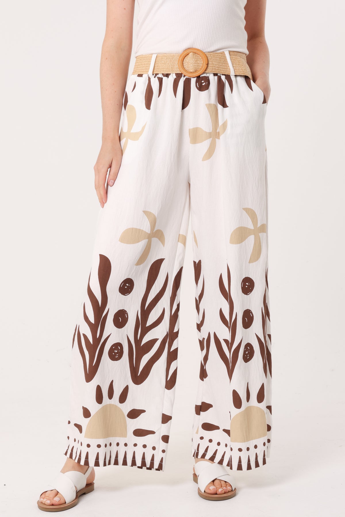 Braided Belt Border Print Trouser