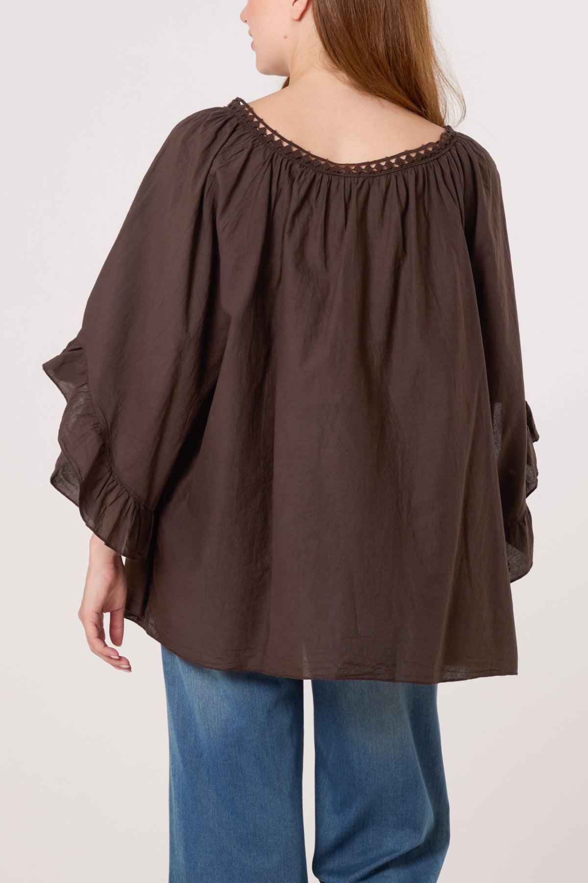 Crochet Trim Bardot Cotton Blouse