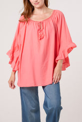 Crochet Trim Bardot Cotton Blouse