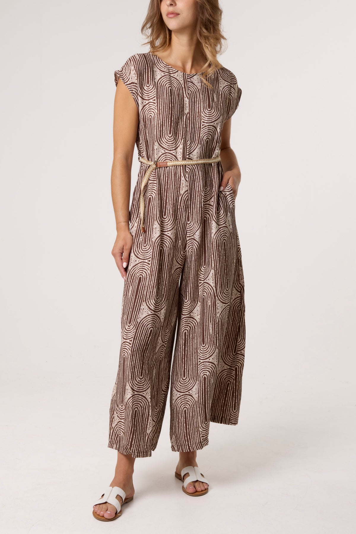 Monochrome Belted Wide Leg Jumpsuit